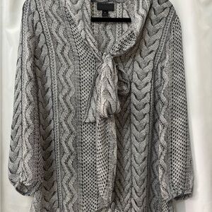 Worthington Gray Textured Blouse with Tie-Front